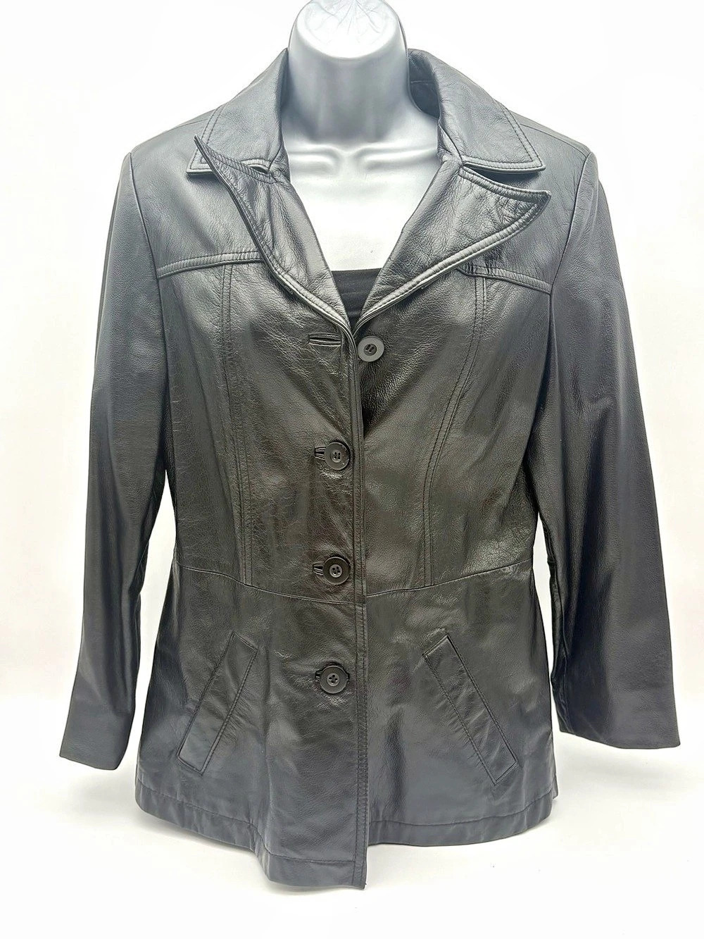Vtg 90s Wilsons Leather Maxima Black Car Coat Jacket Medium Y2K Matrix Grunge